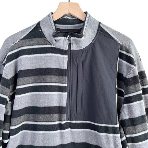 Duluth Trading Co Striped 1/4 Zip Fleece Pullover Sweater Black & Gray, Size XL - Picture 2 of 8